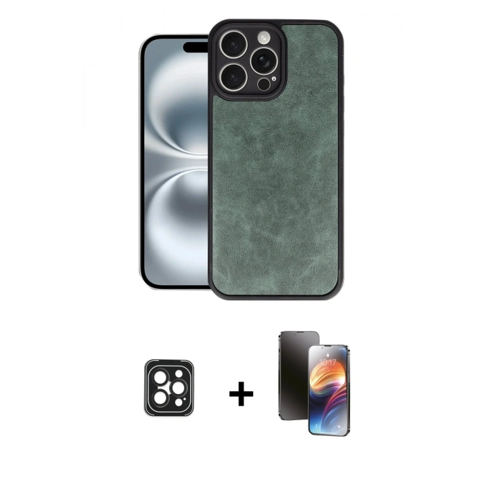 MARSİLYAN™- iPhone 16 Pro Max Kılıf Kıvılcım Işık Serisi - Siyah 3D Antistatik Mat Seramik Nano Ekran Koruyucu + PVD Metal Kamera Lens - SH