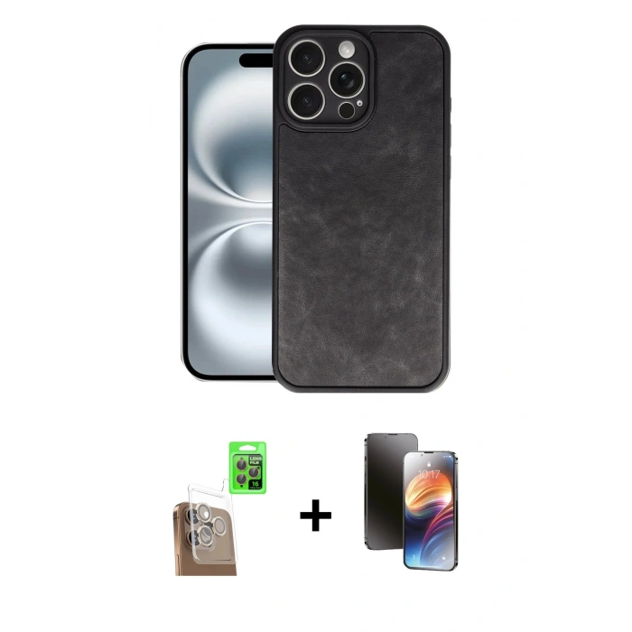 MARSİLYAN™- iPhone 16 Pro Max Kılıf Kıvılcım Işık Serisi - Siyah 3D Antistatik Mat Seramik Nano Ekran Koruyucu + Raze Metal Kamera Lens - CLTM