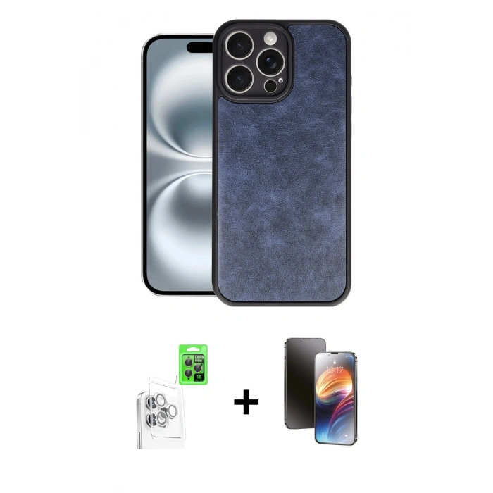 MARSİLYAN™- iPhone 16 Pro Max Kılıf Kıvılcım Işık Serisi - Siyah 3D Antistatik Mat Seramik Nano Ekran Koruyucu + Raze Metal Kamera Lens - BZ