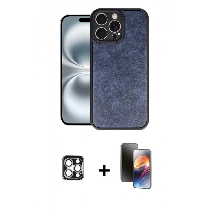 MARSİLYAN™- iPhone 16 Pro Max Kılıf Kıvılcım Işık Serisi - Siyah 3D Antistatik Mat Seramik Nano Ekran Koruyucu + Gümüş PVD Metal Kamera Lens