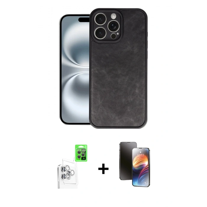 MARSİLYAN™- iPhone 16 Pro Max Kılıf Kıvılcım Işık Serisi - Siyah 3D Antistatik Mat Seramik Nano Ekran Koruyucu + Raze Metal Kamera Lens - BZ