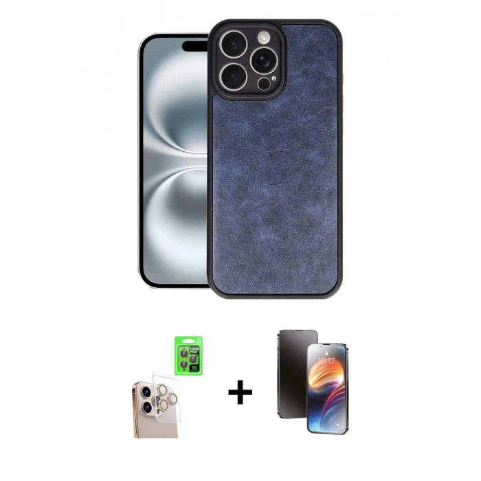 MARSİLYAN™- iPhone 16 Pro Max Kılıf Kıvılcım Işık Serisi - Siyah 3D Antistatik Mat Seramik Nano Ekran Koruyucu + Raze Metal Kamera Lens - NLGY