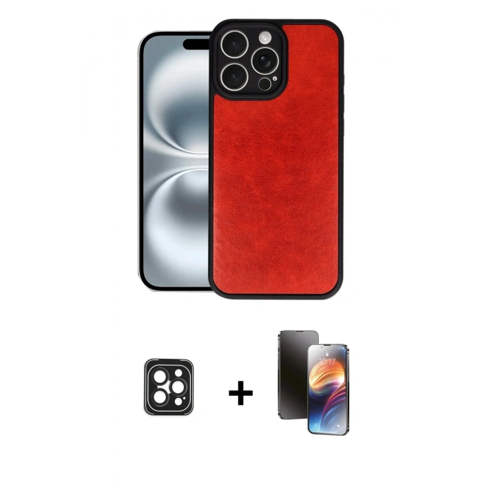 MARSİLYAN™- iPhone 16 Pro Max Kılıf Kıvılcım Işık Serisi - Siyah 3D Antistatik Mat Seramik Nano Ekran Koruyucu + PVD Metal Kamera Lens - SH