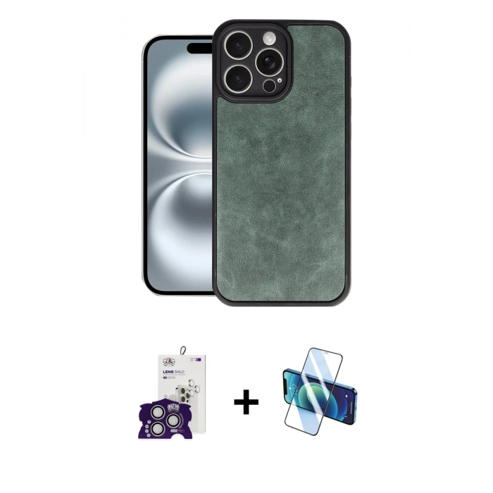 MARSİLYAN™- iPhone 16 Pro Max Kılıf Kıvılcım Işık Serisi - Siyah 3D Antistatik Seramik Nano Ekran Koruyucu + Bilvis Titan Kamera Lens - GS