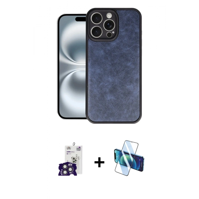 MARSİLYAN™- iPhone 16 Pro Max Kılıf Kıvılcım Işık Serisi - Siyah 3D Antistatik Seramik Nano Ekran Koruyucu + Bilvis Titan Kamera Lens - TMGI