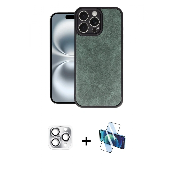 MARSİLYAN™- iPhone 16 Pro Max Kılıf Kıvılcım Işık Serisi - Siyah 3D Antistatik Seramik Nano Ekran Koruyucu + Pers Alüminyum Kamera Lens - GS