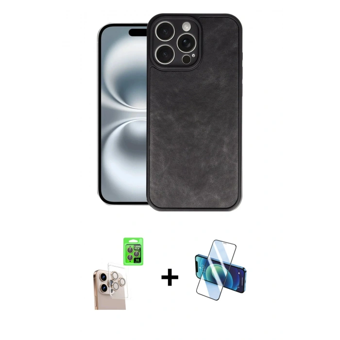 MARSİLYAN™- iPhone 16 Pro Max Kılıf Kıvılcım Işık Serisi - Siyah 3D Antistatik Seramik Nano Ekran Koruyucu + Raze Metal Kamera Lens - NLGY