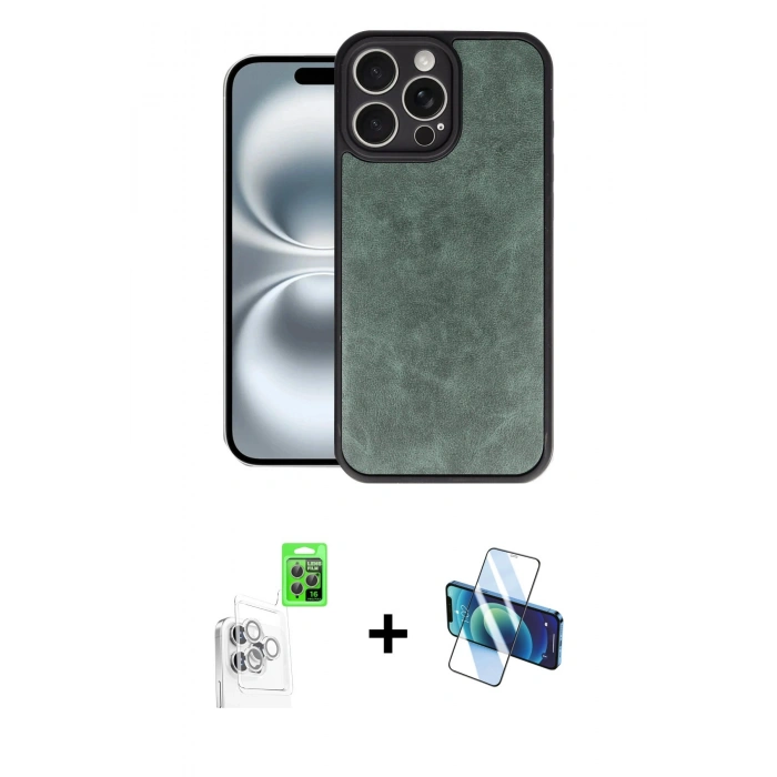 MARSİLYAN™- iPhone 16 Pro Max Kılıf Kıvılcım Işık Serisi - Siyah 3D Antistatik Seramik Nano Ekran Koruyucu + Raze Metal Kamera Lens - BZ