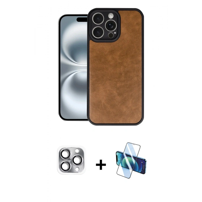 MARSİLYAN™- iPhone 16 Pro Max Kılıf Kıvılcım Işık Serisi - Siyah 3D Antistatik Seramik Nano Ekran Koruyucu + Pers Alüminyum Kamera Lens - GI
