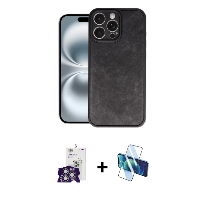 MARSİLYAN™- iPhone 16 Pro Max Kılıf Kıvılcım Işık Serisi - Siyah 3D Antistatik Seramik Nano Ekran Koruyucu + Bilvis Titan Kamera Lens - GS
