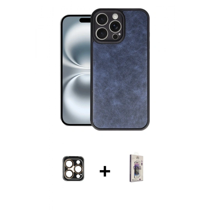 MARSİLYAN™- iPhone 16 Pro Max Kılıf Kıvılcım Işık Serisi - Siyah Bilvis 3D Cam Ekran Koruyucu + Gold PVD Metal Kamera Lens