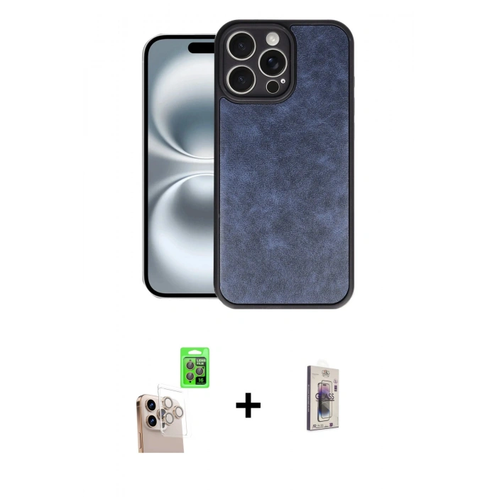 MARSİLYAN™- iPhone 16 Pro Max Kılıf Kıvılcım Işık Serisi - Siyah Bilvis 3D Cam Ekran Koruyucu + Natural Grey Raze Metal Kamera Lens