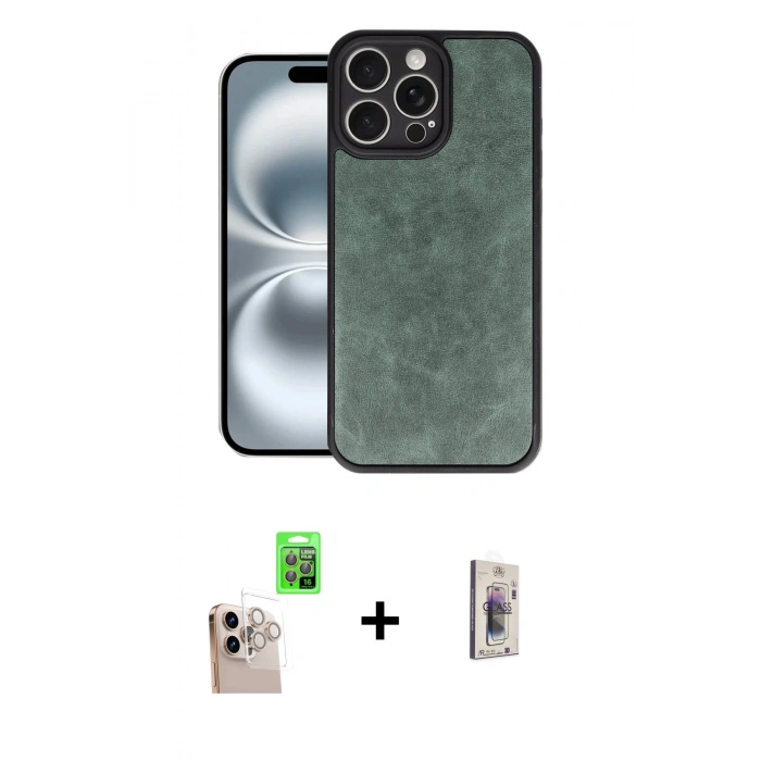 MARSİLYAN™- iPhone 16 Pro Max Kılıf Kıvılcım Işık Serisi - Siyah Bilvis 3D Cam Ekran Koruyucu + Natural Grey Raze Metal Kamera Lens