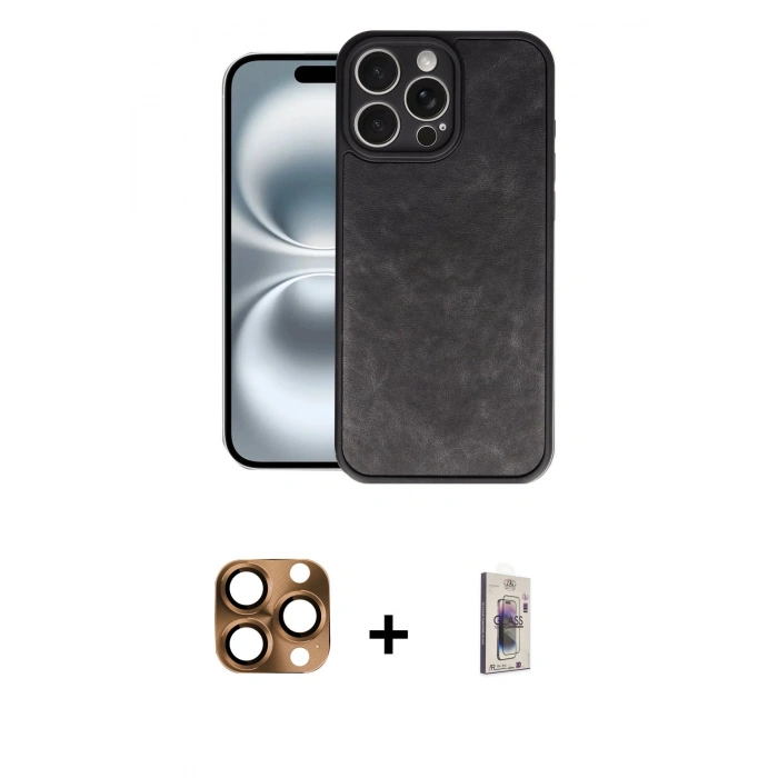 MARSİLYAN™- iPhone 16 Pro Max Kılıf Kıvılcım Işık Serisi - Siyah Bilvis 3D Cam Ekran Koruyucu + Pers Alüminyum Kamera Lens - CLTM