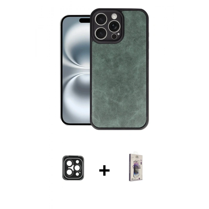 MARSİLYAN™- iPhone 16 Pro Max Kılıf Kıvılcım Işık Serisi - Siyah Bilvis 3D Cam Ekran Koruyucu + PVD Metal Kamera Lens - SH