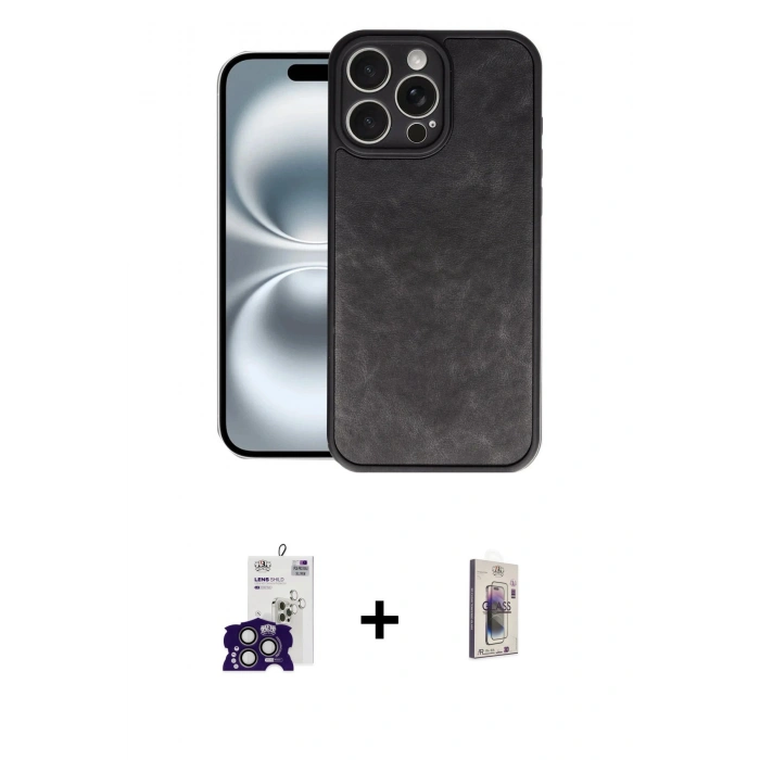 MARSİLYAN™- iPhone 16 Pro Max Kılıf Kıvılcım Işık Serisi - Siyah Bilvis 3D Cam Ekran Koruyucu + Bilvis Titan Kamera Lens - TMGI