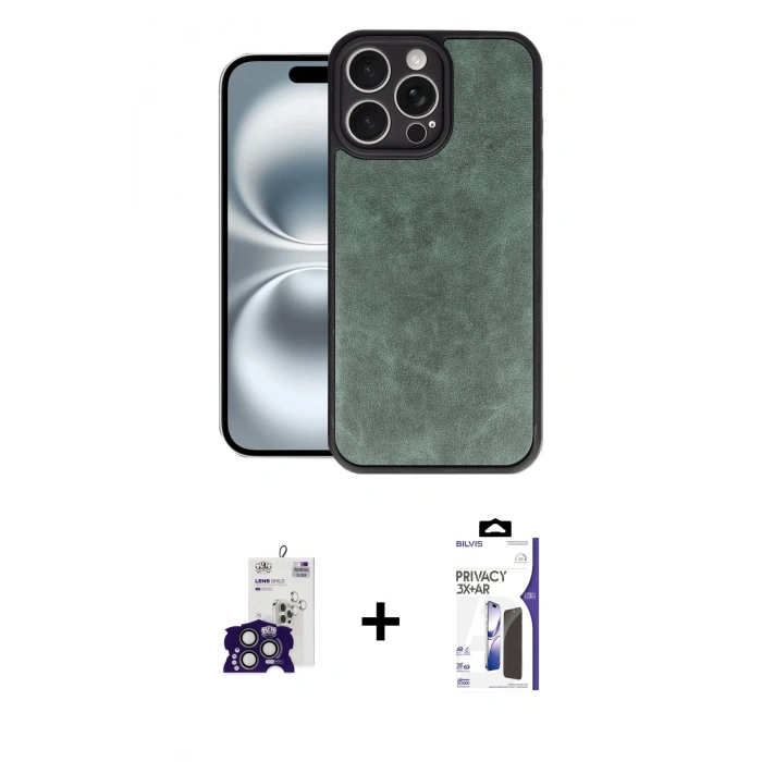 MARSİLYAN™- iPhone 16 Pro Max Kılıf Kıvılcım Işık Serisi - Siyah Bilvis 3X AR Hayalet Cam Ekran Koruyucu + Bilvis Titan Kamera Lens - TMGI