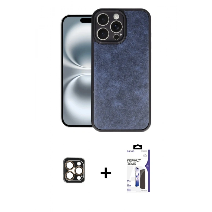 MARSİLYAN™- iPhone 16 Pro Max Kılıf Kıvılcım Işık Serisi - Siyah Bilvis 3X AR Hayalet Cam Ekran Koruyucu + PVD Metal Kamera Lens - GD