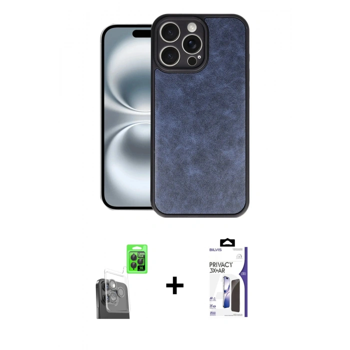 MARSİLYAN™- iPhone 16 Pro Max Kılıf Kıvılcım Işık Serisi - Siyah Bilvis 3X AR Hayalet Cam Ekran Koruyucu + Raze Metal Kamera Lens - SH