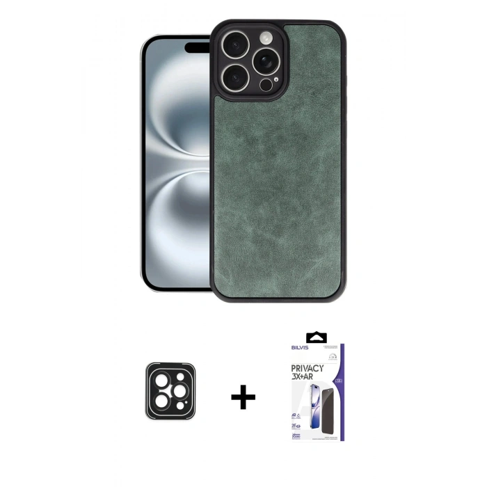 MARSİLYAN™- iPhone 16 Pro Max Kılıf Kıvılcım Işık Serisi - Siyah Bilvis 3X AR Hayalet Cam Ekran Koruyucu + PVD Metal Kamera Lens - SH