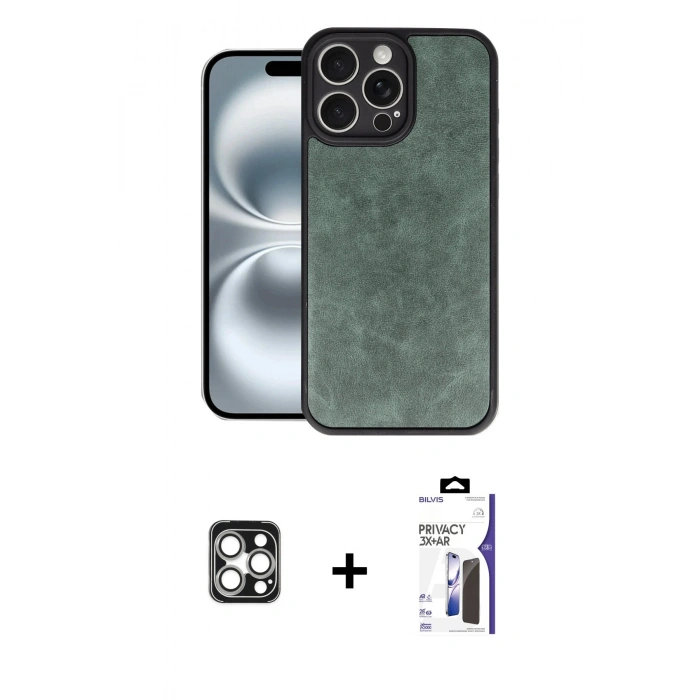 MARSİLYAN™- iPhone 16 Pro Max Kılıf Kıvılcım Işık Serisi - Siyah Bilvis 3X AR Hayalet Cam Ekran Koruyucu + PVD Metal Kamera Lens - GS