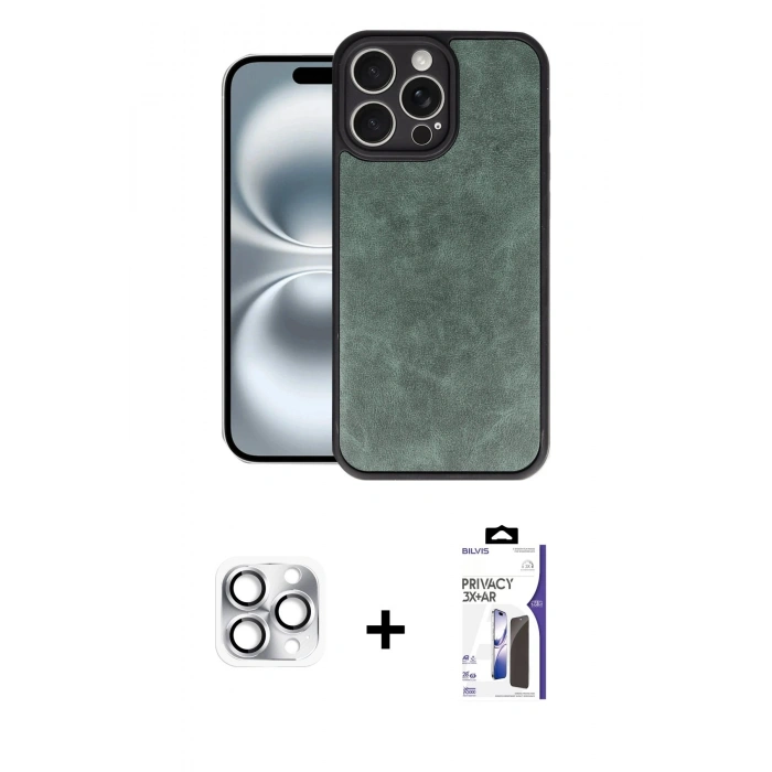 MARSİLYAN™- iPhone 16 Pro Max Kılıf Kıvılcım Işık Serisi - Siyah Bilvis 3X AR Hayalet Cam Ekran Koruyucu + Pers Alüminyum Kamera Lens - GS