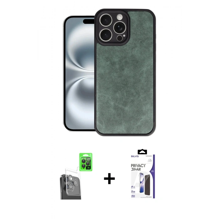 MARSİLYAN™- iPhone 16 Pro Max Kılıf Kıvılcım Işık Serisi - Siyah Bilvis 3X AR Hayalet Cam Ekran Koruyucu + Raze Metal Kamera Lens - SH