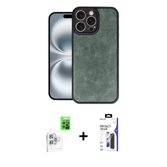 MARSİLYAN™- iPhone 16 Pro Max Kılıf Kıvılcım Işık Serisi - Siyah Bilvis 3X AR Hayalet Cam Ekran Koruyucu + Raze Metal Kamera Lens - BZ