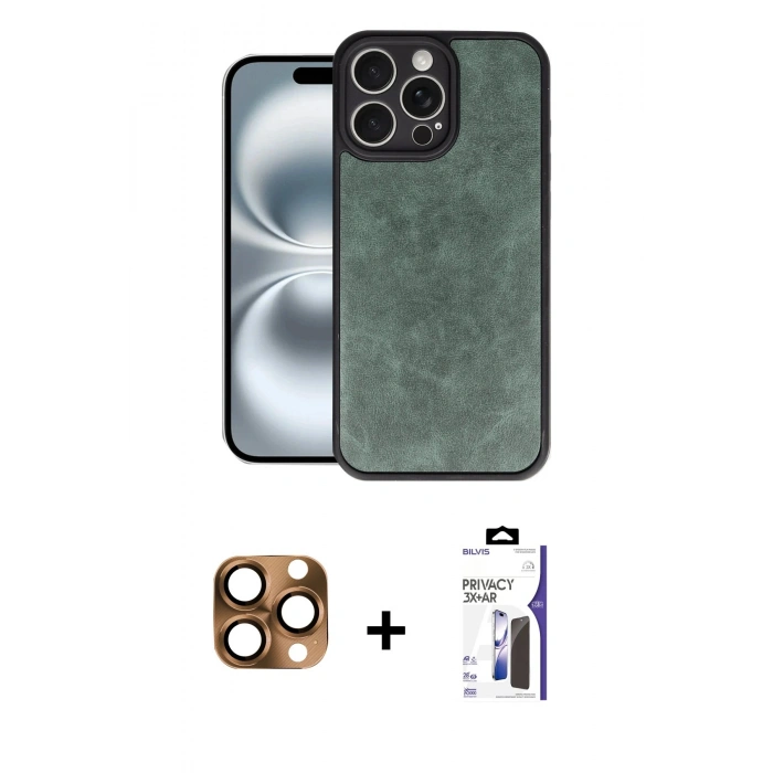 MARSİLYAN™- iPhone 16 Pro Max Kılıf Kıvılcım Işık Serisi - Siyah Bilvis 3X AR Hayalet Cam Ekran Koruyucu + Pers Alüminyum Kamera Lens - CLTM