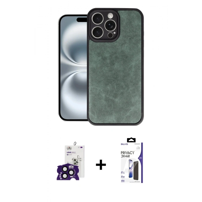 MARSİLYAN™- iPhone 16 Pro Max Kılıf Kıvılcım Işık Serisi - Siyah Bilvis 3X AR Hayalet Cam Ekran Koruyucu + Bilvis Titan Kamera Lens - SH