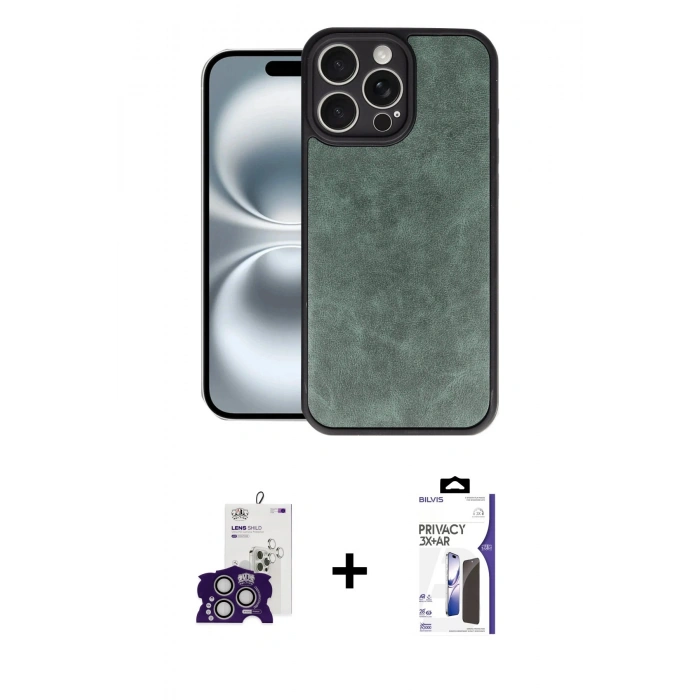 MARSİLYAN™- iPhone 16 Pro Max Kılıf Kıvılcım Işık Serisi - Siyah Bilvis 3X AR Hayalet Cam Ekran Koruyucu + Bilvis Titan Kamera Lens - GS