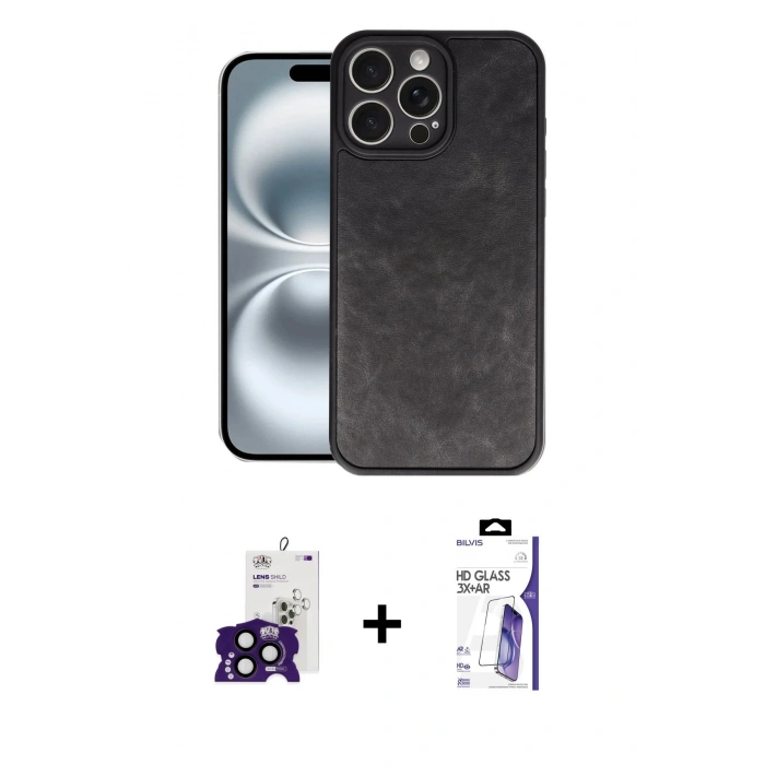 MARSİLYAN™- iPhone 16 Pro Max Kılıf Kıvılcım Işık Serisi - Siyah Bilvis 3X AR HD Cam Ekran Koruyucu + Bilvis Titan Kamera Lens - SH