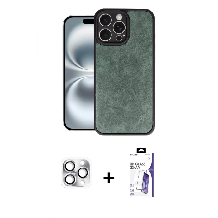 MARSİLYAN™- iPhone 16 Pro Max Kılıf Kıvılcım Işık Serisi - Siyah Bilvis 3X AR HD Cam Ekran Koruyucu + Pers Alüminyum Kamera Lens - GS