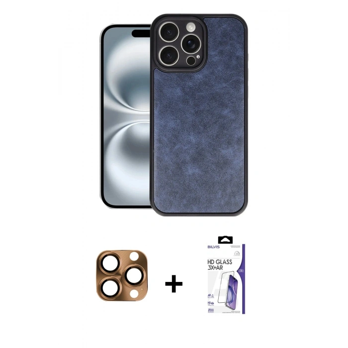 MARSİLYAN™- iPhone 16 Pro Max Kılıf Kıvılcım Işık Serisi - Siyah Bilvis 3X AR HD Cam Ekran Koruyucu + Pers Alüminyum Kamera Lens - CLTM