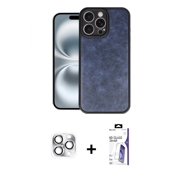 MARSİLYAN™- iPhone 16 Pro Max Kılıf Kıvılcım Işık Serisi - Siyah Bilvis 3X AR HD Cam Ekran Koruyucu + Pers Alüminyum Kamera Lens - GS