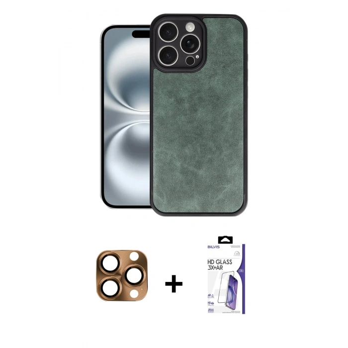 MARSİLYAN™- iPhone 16 Pro Max Kılıf Kıvılcım Işık Serisi - Siyah Bilvis 3X AR HD Cam Ekran Koruyucu + Pers Alüminyum Kamera Lens - CLTM