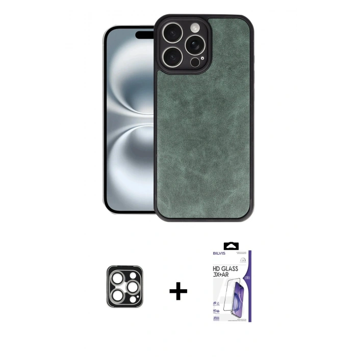 MARSİLYAN™- iPhone 16 Pro Max Kılıf Kıvılcım Işık Serisi - Siyah Bilvis 3X AR HD Cam Ekran Koruyucu + PVD Metal Kamera Lens - GS