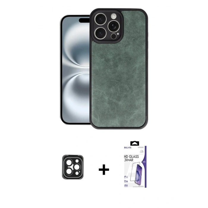 MARSİLYAN™- iPhone 16 Pro Max Kılıf Kıvılcım Işık Serisi - Siyah Bilvis 3X AR HD Cam Ekran Koruyucu + PVD Metal Kamera Lens - SH