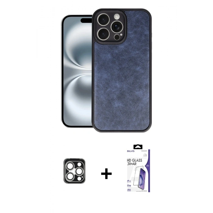 MARSİLYAN™- iPhone 16 Pro Max Kılıf Kıvılcım Işık Serisi - Siyah Bilvis 3X AR HD Cam Ekran Koruyucu + PVD Metal Kamera Lens - GS