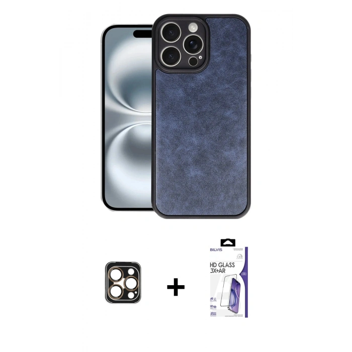 MARSİLYAN™- iPhone 16 Pro Max Kılıf Kıvılcım Işık Serisi - Siyah Bilvis 3X AR HD Cam Ekran Koruyucu + PVD Metal Kamera Lens - GD