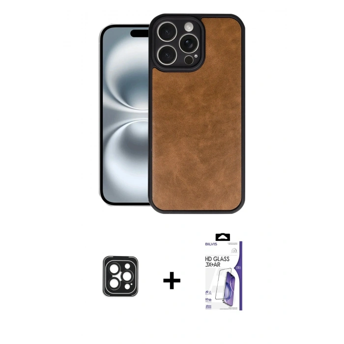 MARSİLYAN™- iPhone 16 Pro Max Kılıf Kıvılcım Işık Serisi - Siyah Bilvis 3X AR HD Cam Ekran Koruyucu + PVD Metal Kamera Lens - SH