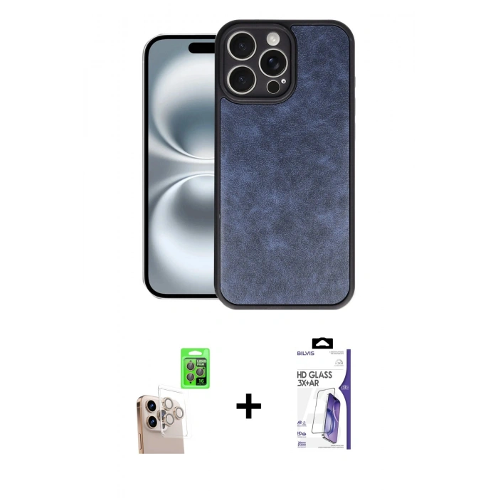 MARSİLYAN™- iPhone 16 Pro Max Kılıf Kıvılcım Işık Serisi - Siyah Bilvis 3X AR HD Cam Ekran Koruyucu + Raze Metal Kamera Lens - NLGY