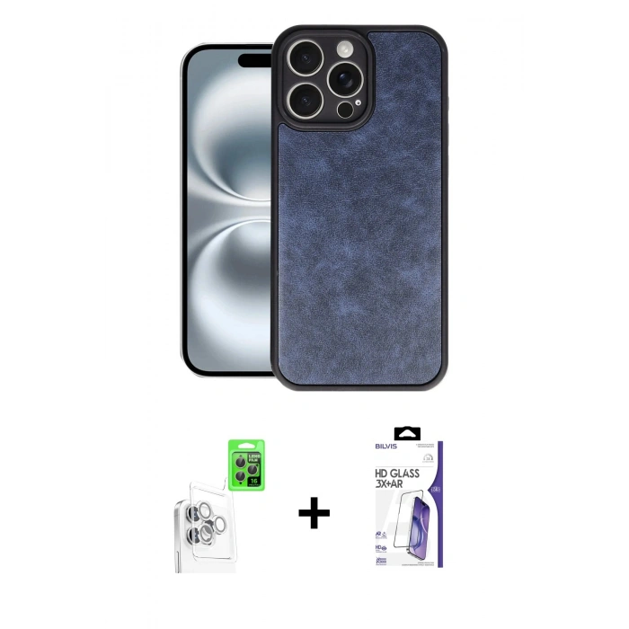 MARSİLYAN™- iPhone 16 Pro Max Kılıf Kıvılcım Işık Serisi - Siyah Bilvis 3X AR HD Cam Ekran Koruyucu + Raze Metal Kamera Lens - BZ