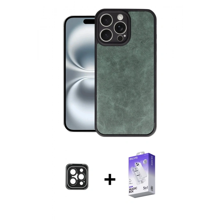 MARSİLYAN™- iPhone 16 Pro Max Kılıf Kıvılcım Işık Serisi - Siyah Bilvis 5in1 3D Magic Cam Ekran Koruyucu + PVD Metal Kamera Lens - SH