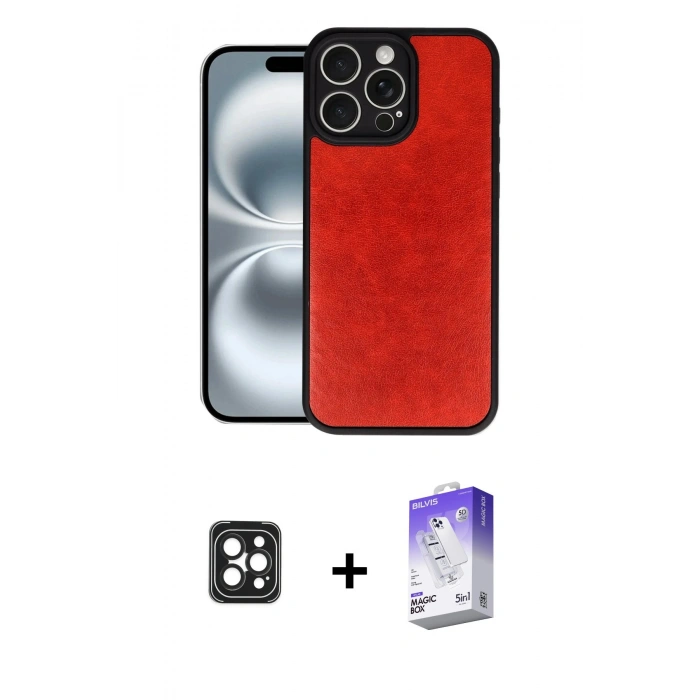 MARSİLYAN™- iPhone 16 Pro Max Kılıf Kıvılcım Işık Serisi - Siyah Bilvis 5in1 3D Magic Cam Ekran Koruyucu + PVD Metal Kamera Lens - SH