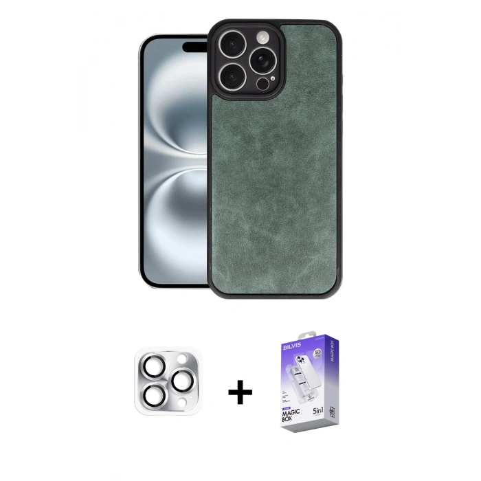 MARSİLYAN™- iPhone 16 Pro Max Kılıf Kıvılcım Işık Serisi - Siyah Bilvis 5in1 3D Magic Cam Ekran Koruyucu + Pers Alüminyum Kamera Lens - GS
