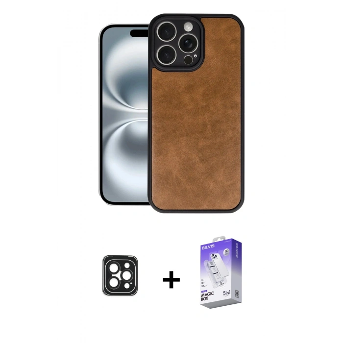 MARSİLYAN™- iPhone 16 Pro Max Kılıf Kıvılcım Işık Serisi - Siyah Bilvis 5in1 3D Magic Cam Ekran Koruyucu + PVD Metal Kamera Lens - SH