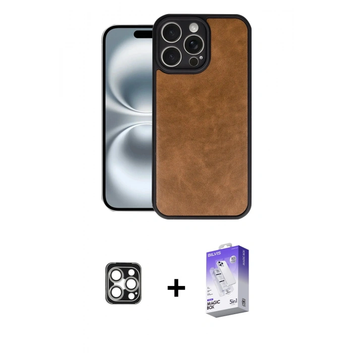 MARSİLYAN™- iPhone 16 Pro Max Kılıf Kıvılcım Işık Serisi - Siyah Bilvis 5in1 3D Magic Cam Ekran Koruyucu + PVD Metal Kamera Lens - GS