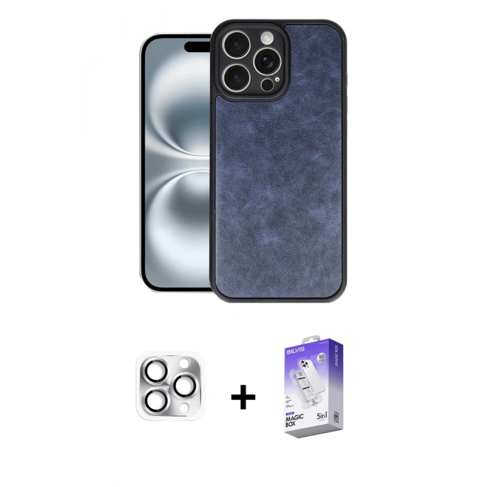 MARSİLYAN™- iPhone 16 Pro Max Kılıf Kıvılcım Işık Serisi - Siyah Bilvis 5in1 3D Magic Cam Ekran Koruyucu + Pers Alüminyum Kamera Lens - GS