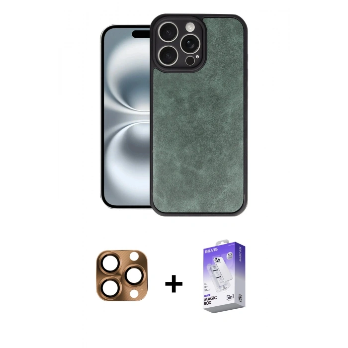 MARSİLYAN™- iPhone 16 Pro Max Kılıf Kıvılcım Işık Serisi - Siyah Bilvis 5in1 3D Magic Cam Ekran Koruyucu + Pers Alüminyum Kamera Lens - CLTM